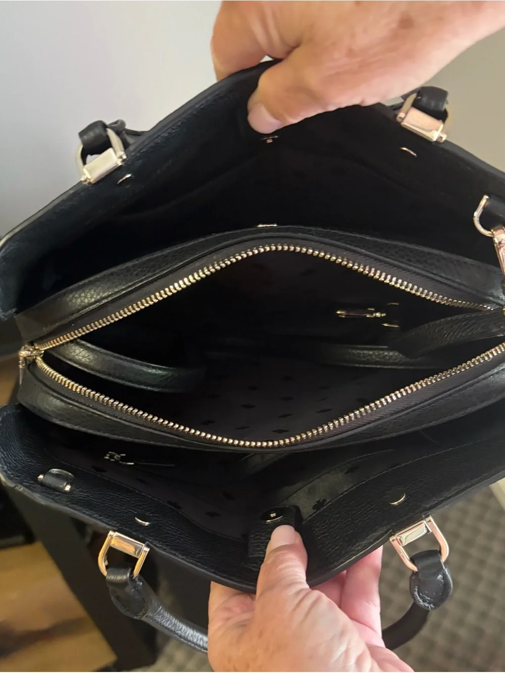 kate spade Black Pebbled Leather Satchel with Gold Hardware